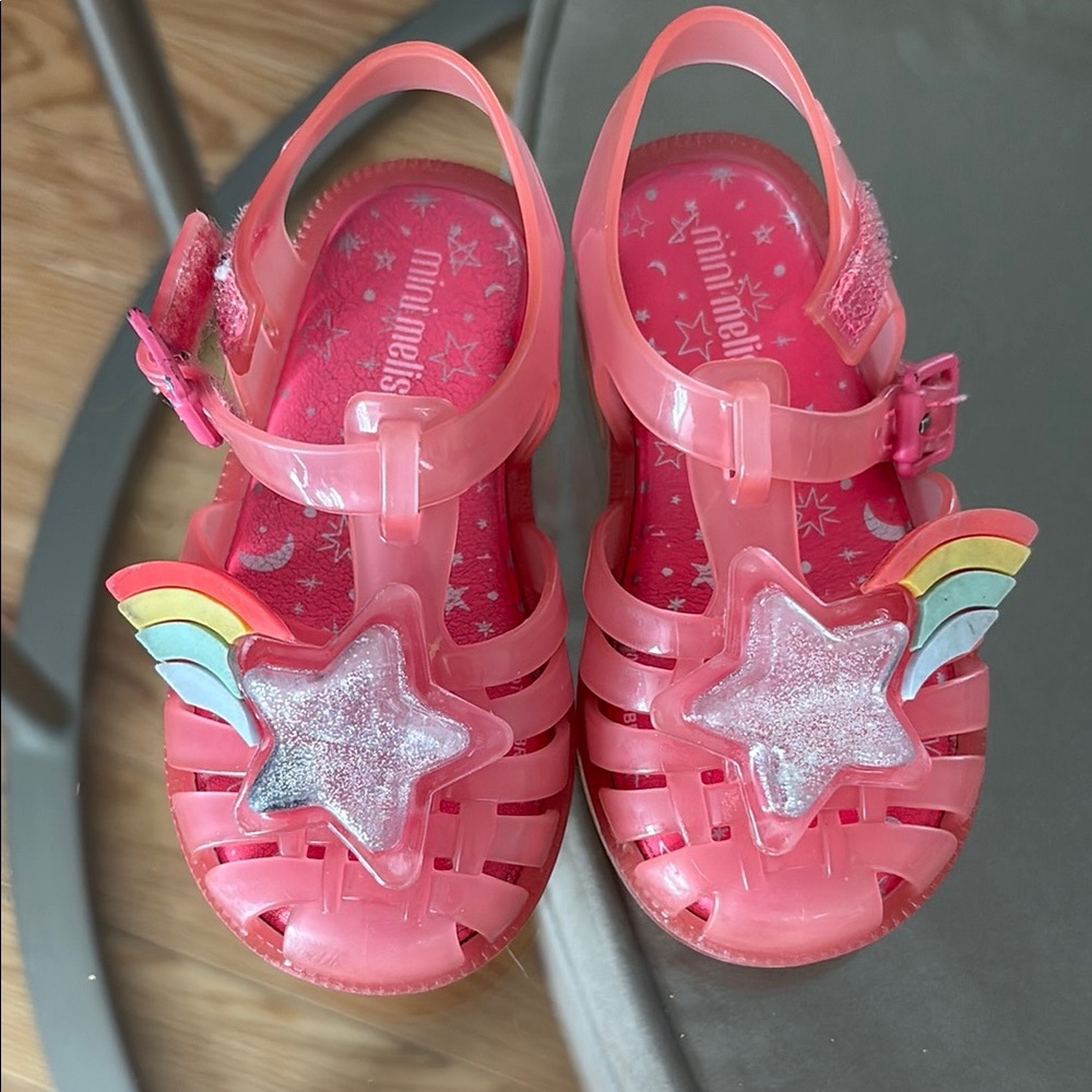 Mini Melissa Pink Glitter Star Sandals